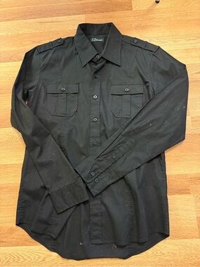 7 Diamonds Black Long-Sleeve Button-Down Utility Shirt